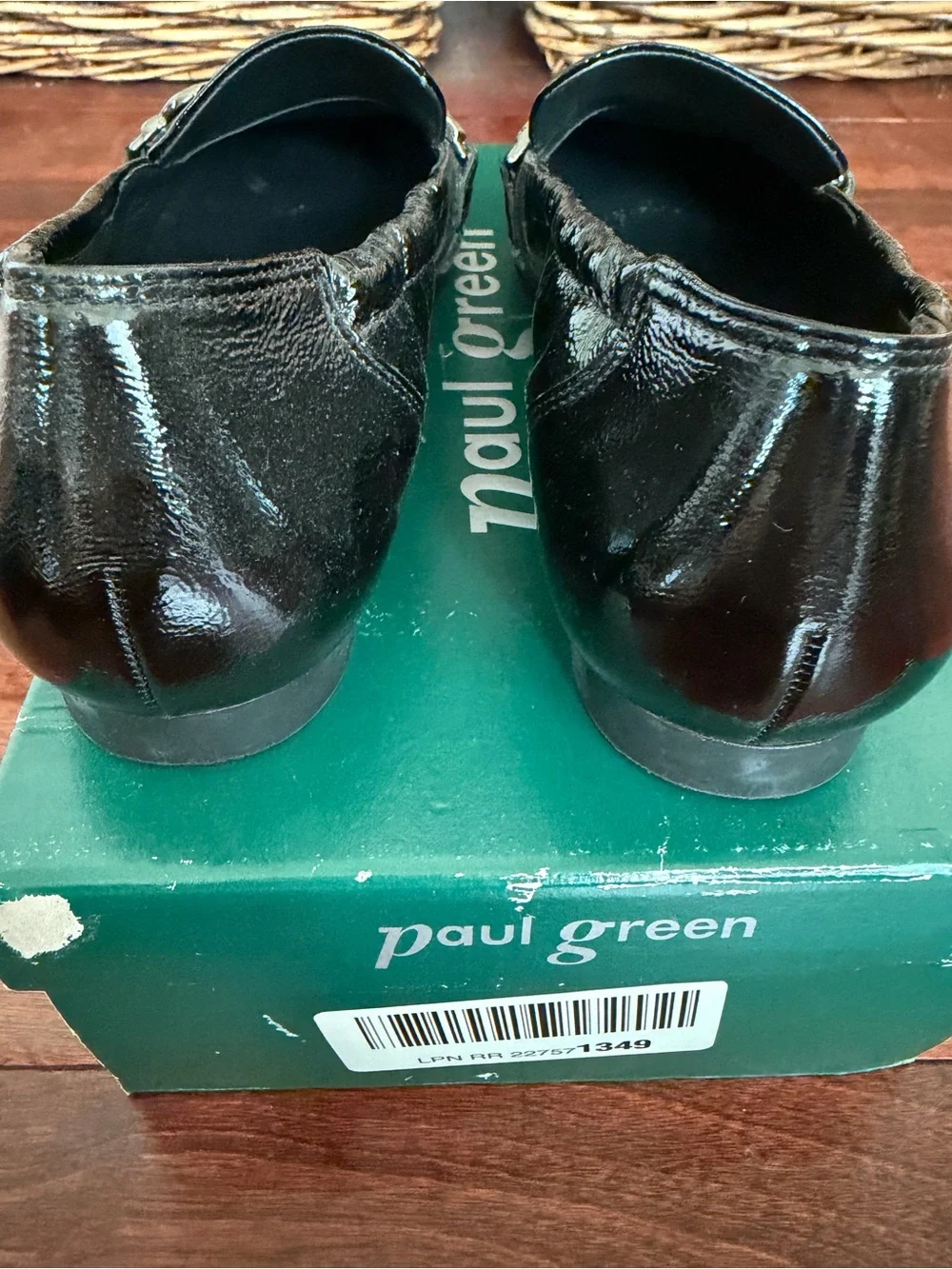 Paul Green Black Patent Leather Chain-Trim Loafers